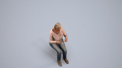 scanned 3D woman casual sitting, photogrammetry people for Enscape and V-Ray, back view render