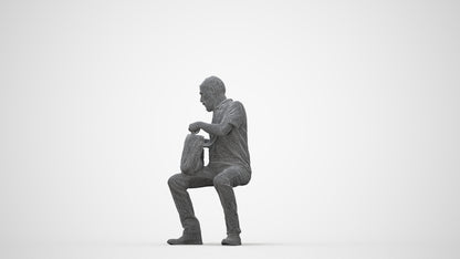 realistic 3D human senior man casual sitting, archviz people FBX OBJ for Blender, wireframe back view