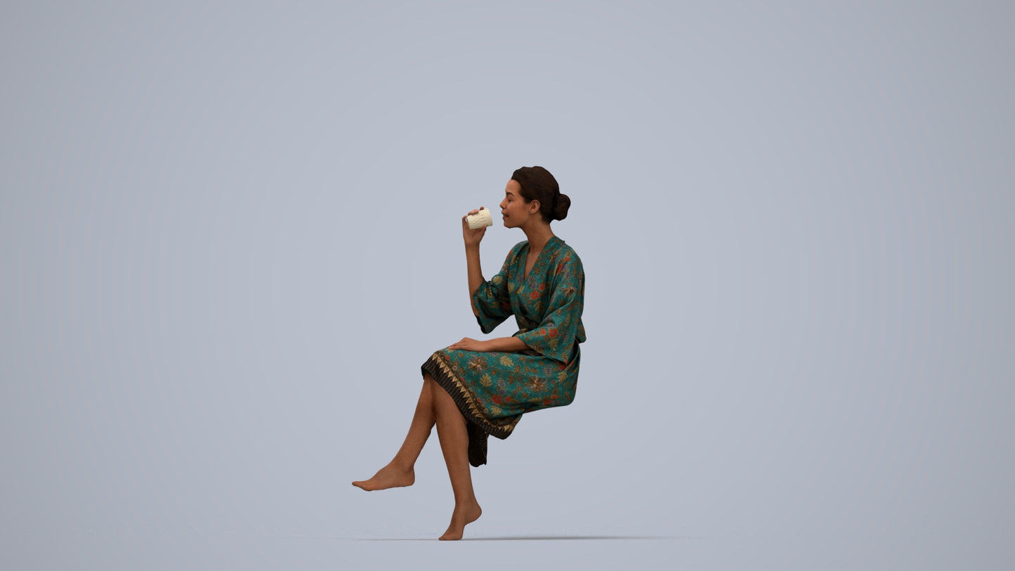 photogrammetry 3D woman casual bathroom, realistic human model archviz FBX, top-down view render