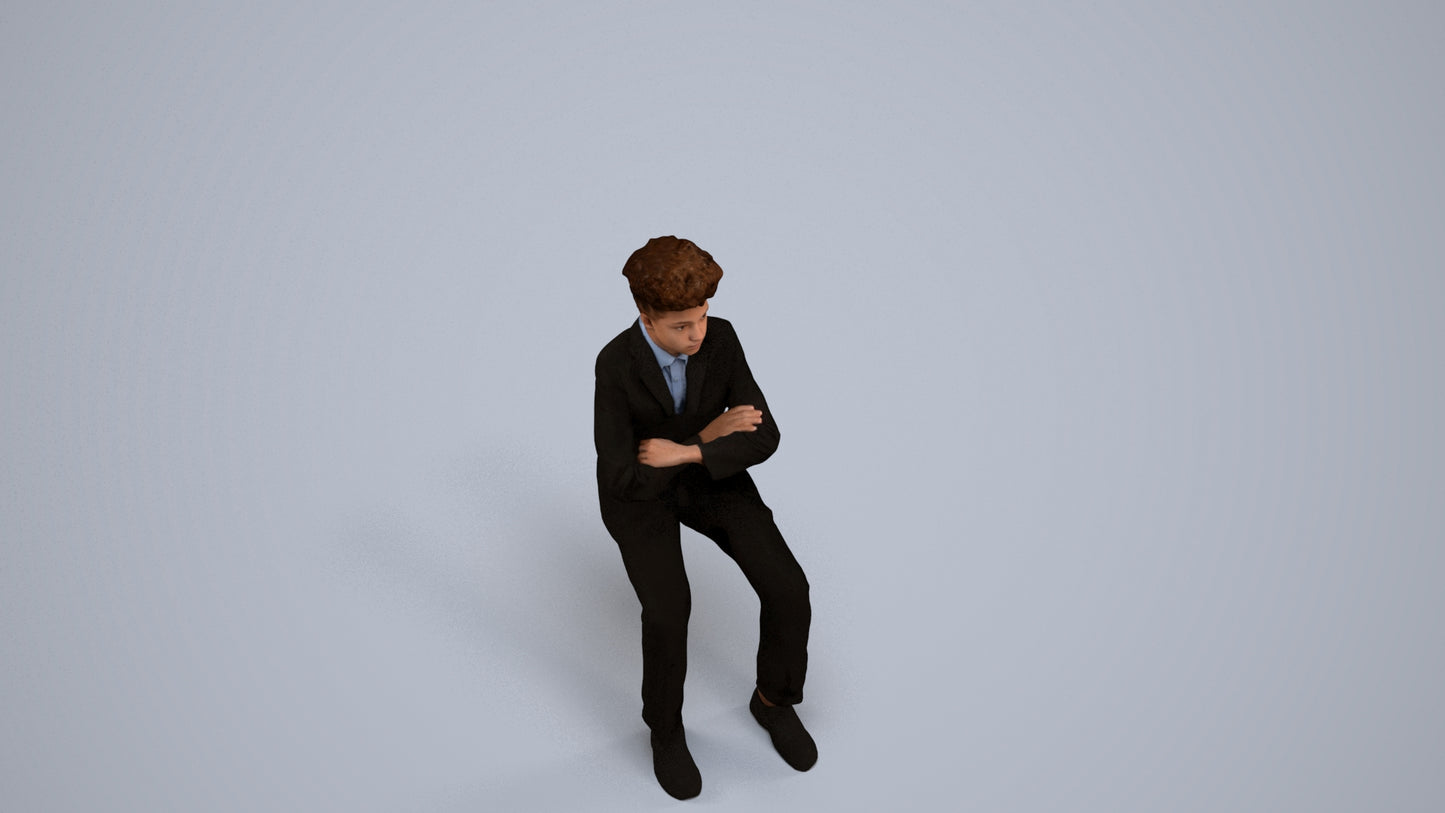3D people model boy kids, scanned human for 3ds Max rendering, back view render