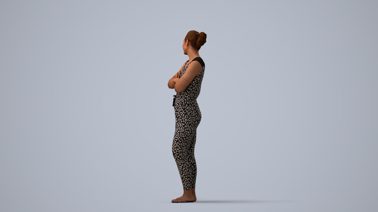 realistic 3D people woman casual standing, render-ready for V-Ray and Corona, FBX OBJ, three-quarter view render