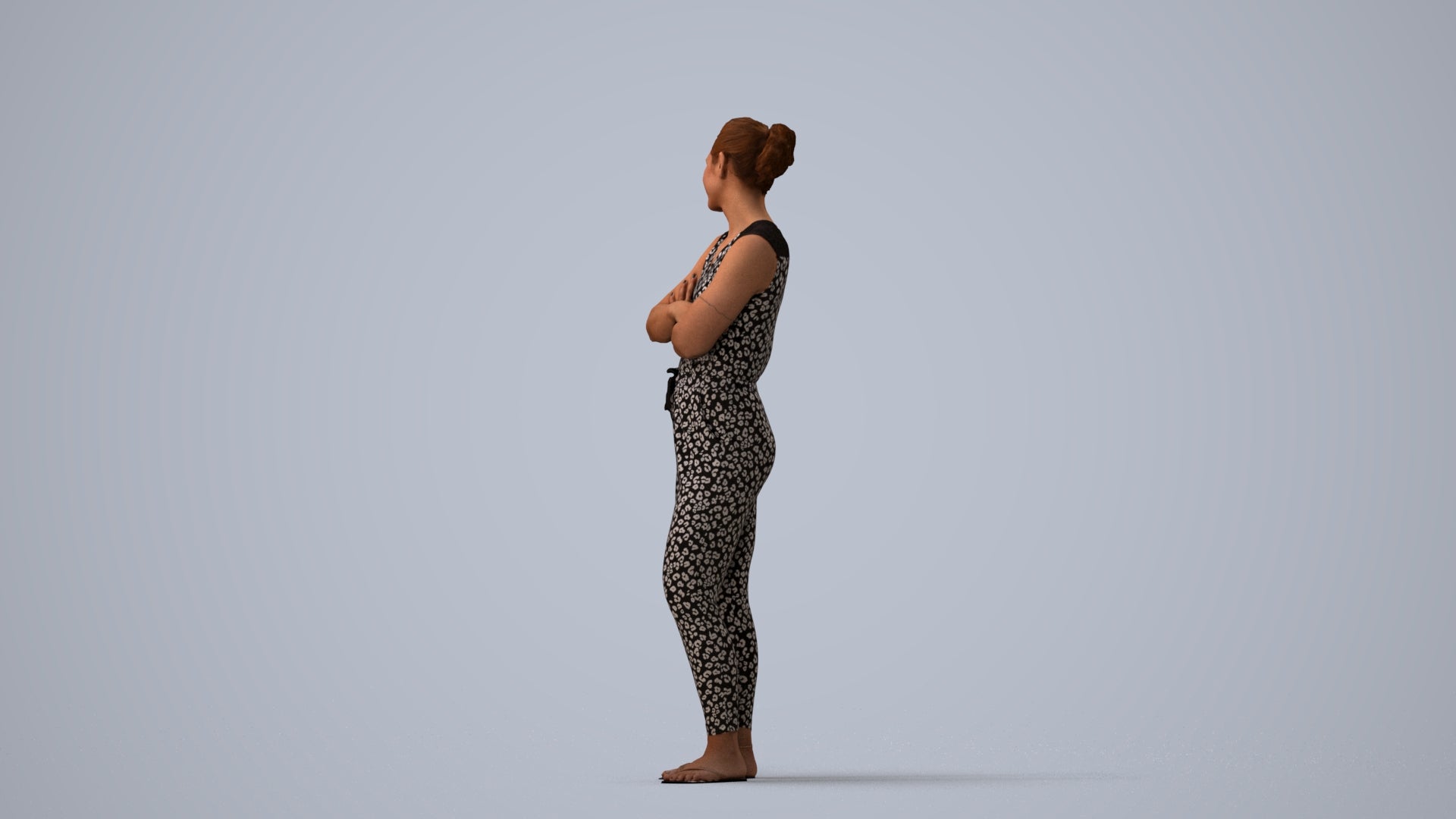 realistic 3D people woman casual standing, render-ready for V-Ray and Corona, FBX OBJ, three-quarter view render