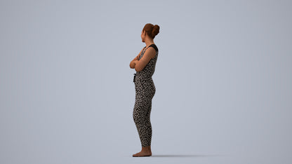 realistic 3D people woman casual standing, render-ready for V-Ray and Corona, FBX OBJ, three-quarter view render