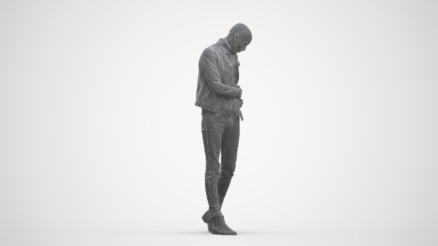 3D scanned man walking casual, photorealistic archviz people for Enscape and SketchUp, three-quarter front view render