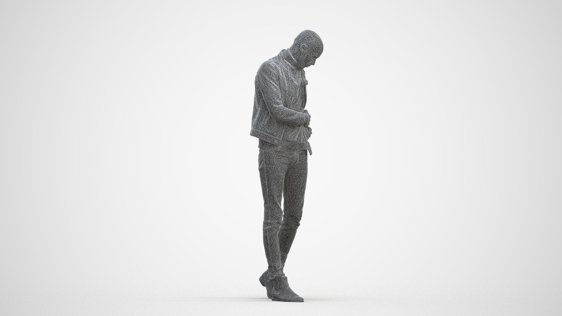 3D scanned man walking casual, photorealistic archviz people for Enscape and SketchUp, three-quarter front view render