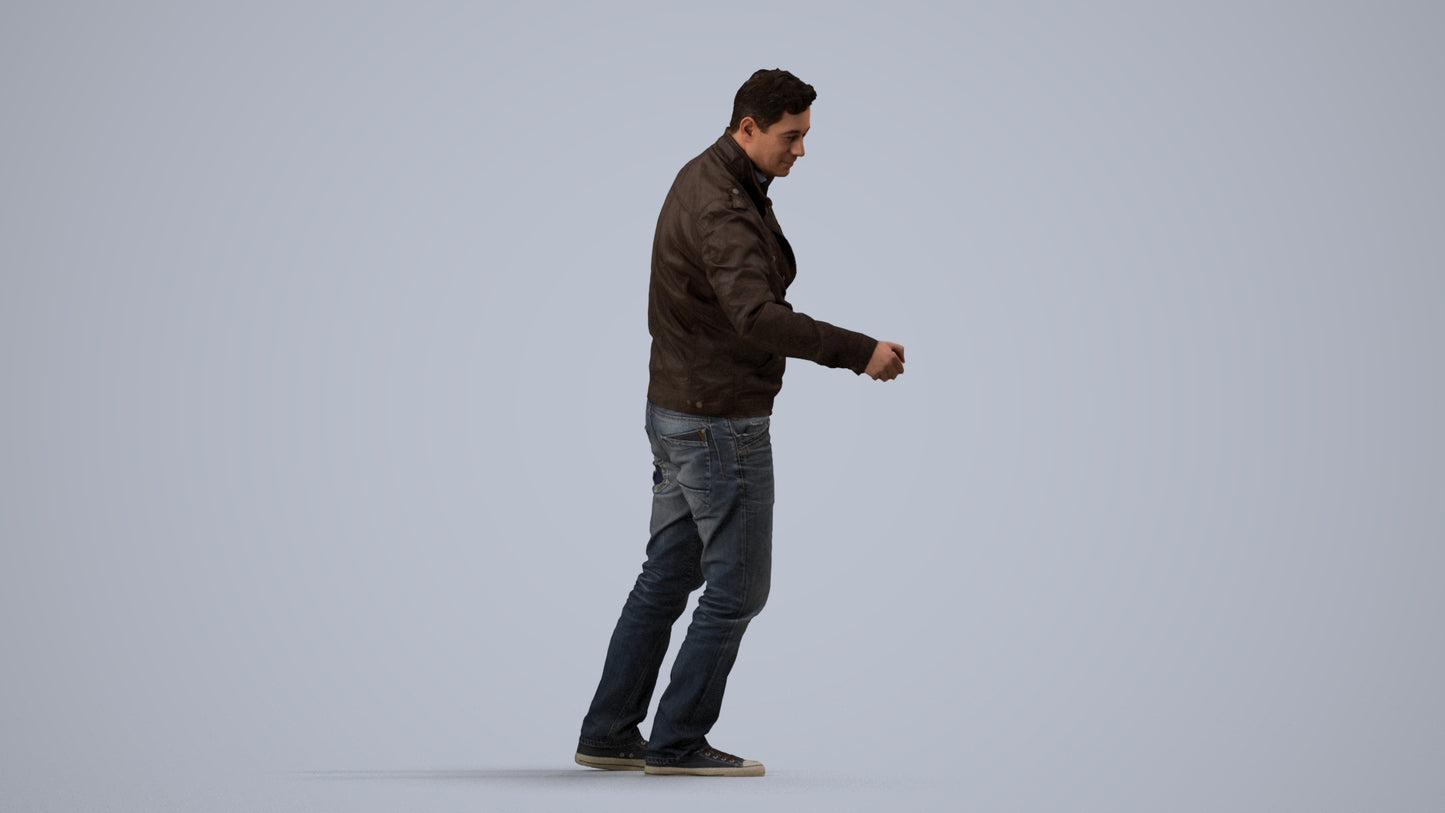 realistic 3D human man casual door, archviz people FBX OBJ for Blender, side view render