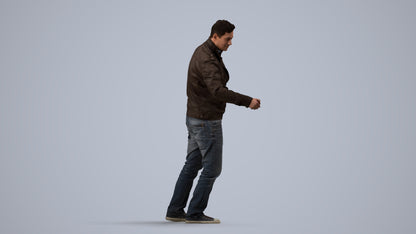 realistic 3D human man casual door, archviz people FBX OBJ for Blender, side view render