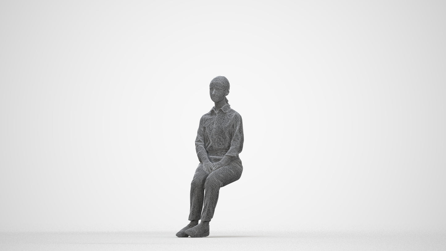 realistic 3D human girl kids, archviz people FBX OBJ for Blender, wireframe back view
