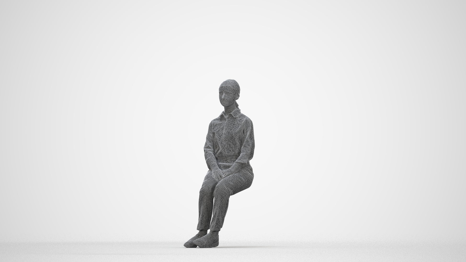 realistic 3D human girl kids, archviz people FBX OBJ for Blender, wireframe back view