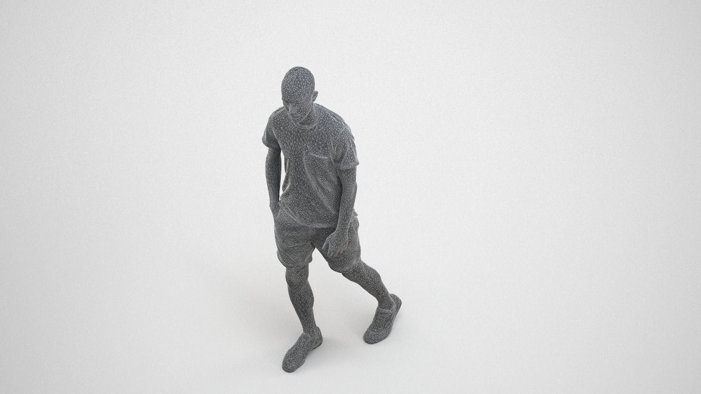 3D people model man casual walking, scanned human for 3ds Max rendering, wireframe three-quarter view