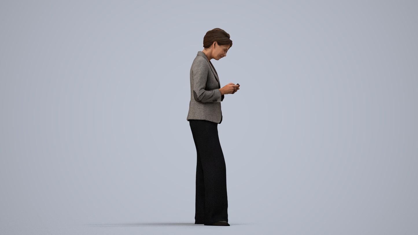 realistic 3D woman business, scanned archviz people for Blender and 3ds Max, side view render