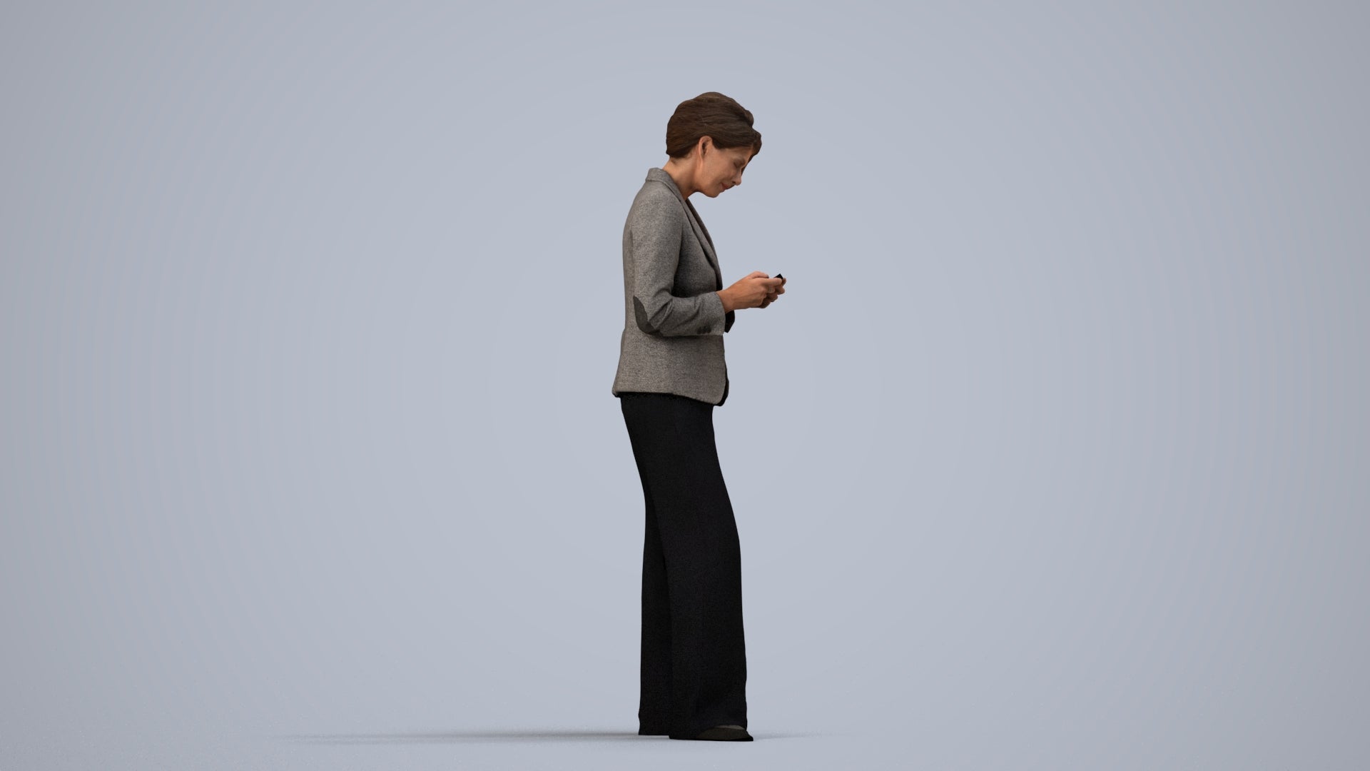 realistic 3D woman business, scanned archviz people for Blender and 3ds Max, side view render