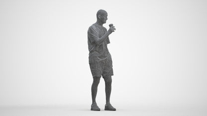 3D human model senior man casual standing, photogrammetry scanned person for archviz, three-quarter front view render