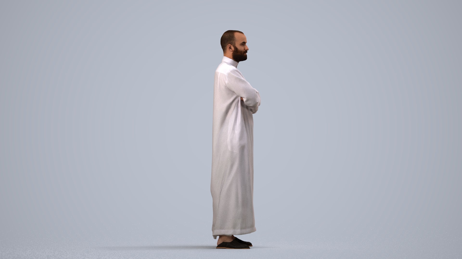 realistic 3D human man standing, archviz people FBX OBJ for Blender, side view render