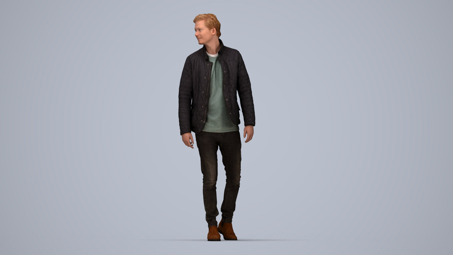 scanned 3D man casual walking, photogrammetry people for Enscape and V-Ray, top-down view render