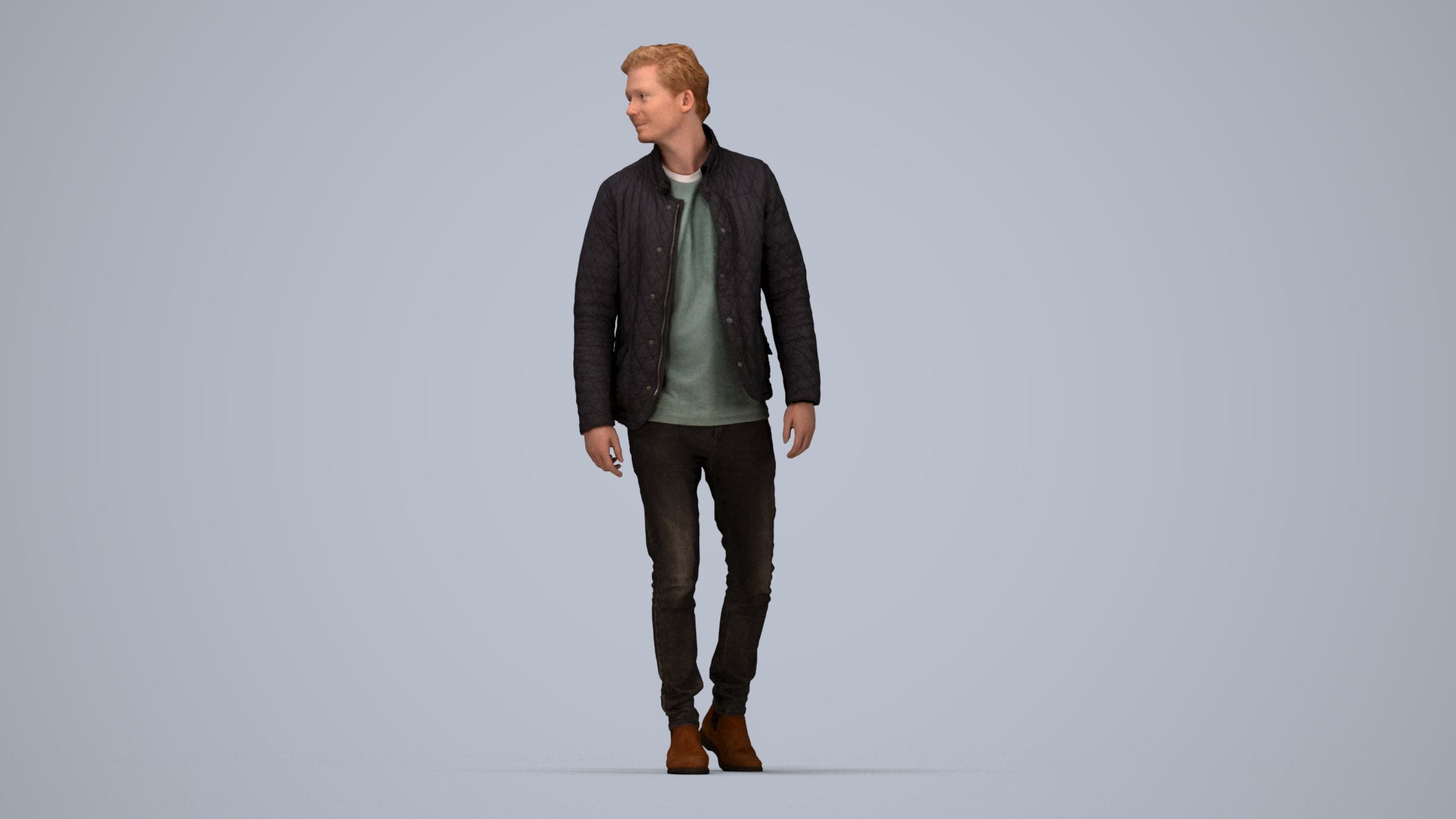 scanned 3D man casual walking, photogrammetry people for Enscape and V-Ray, top-down view render