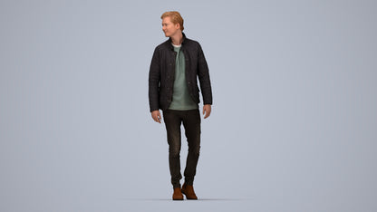 scanned 3D man casual walking, photogrammetry people for Enscape and V-Ray, top-down view render