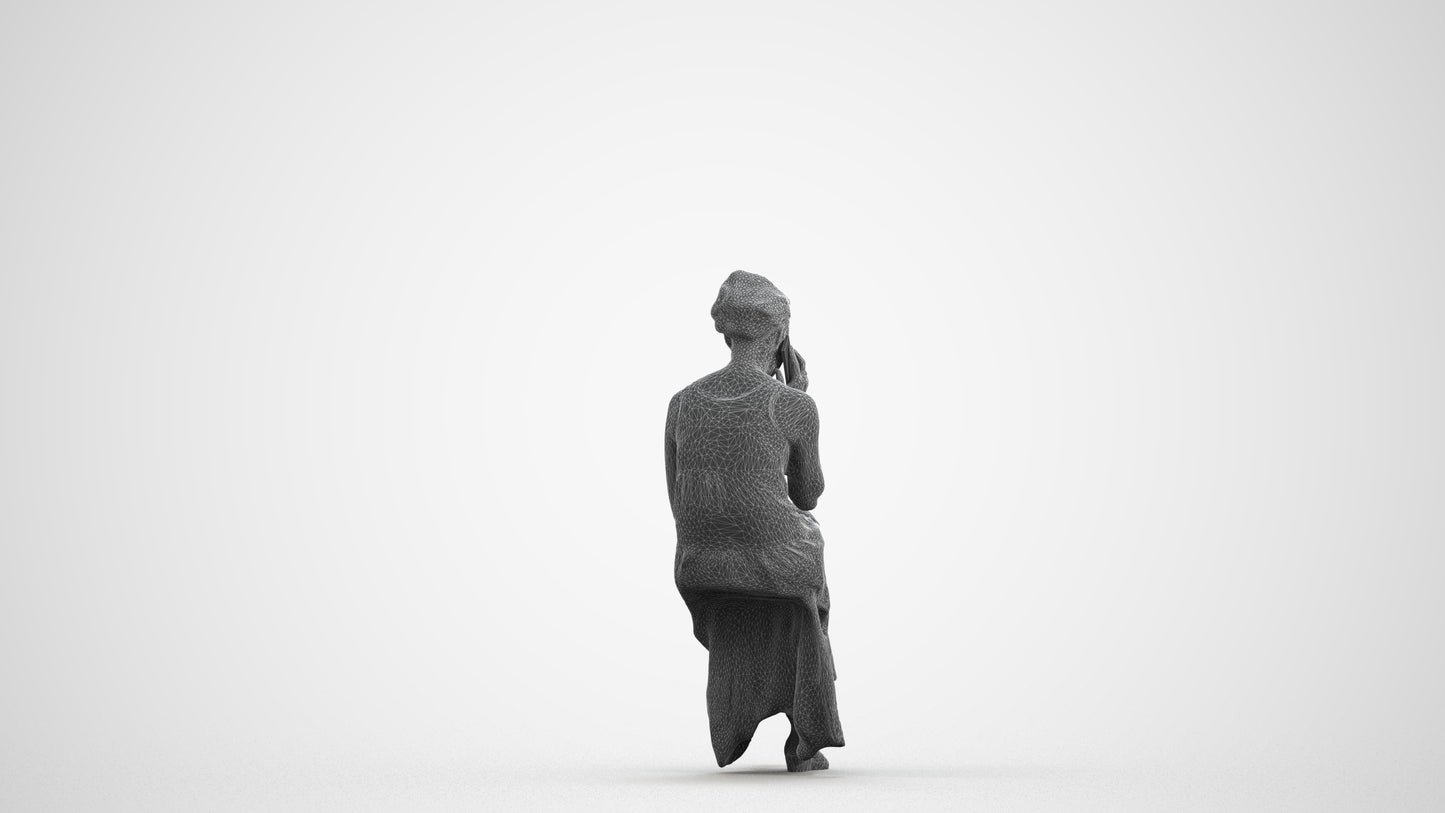 realistic 3D human woman casual sitting, archviz people FBX OBJ for Blender, wireframe front view