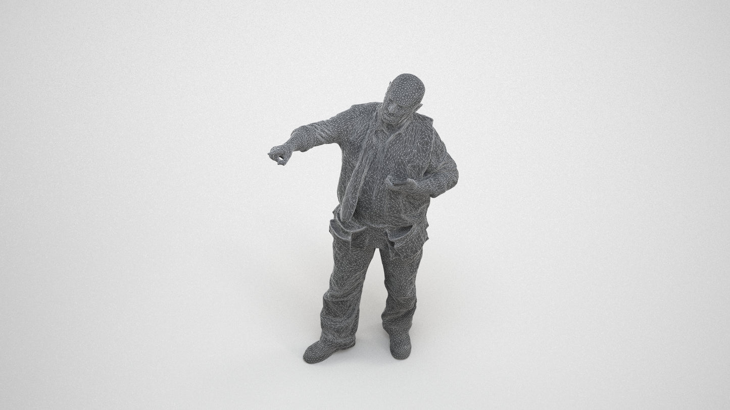 realistic 3D senior man standing, scanned archviz people for Blender and 3ds Max, wireframe three-quarter view