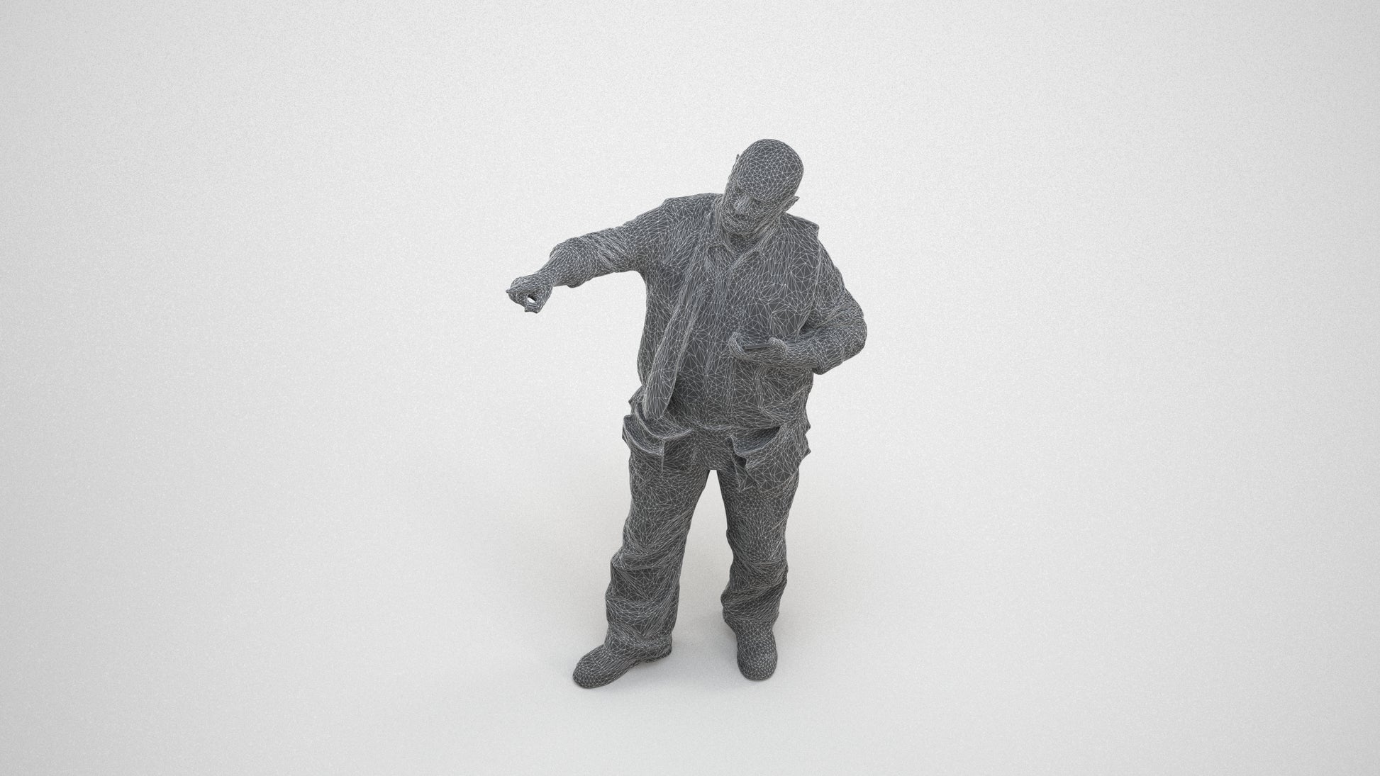 realistic 3D senior man standing, scanned archviz people for Blender and 3ds Max, wireframe three-quarter view