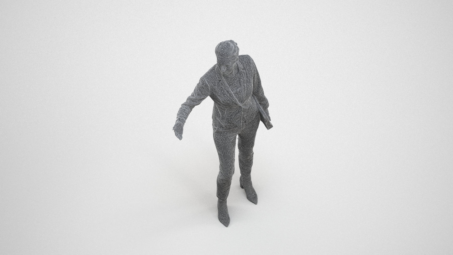 realistic 3D people woman business, render-ready for V-Ray and Corona, FBX OBJ, wireframe three-quarter view