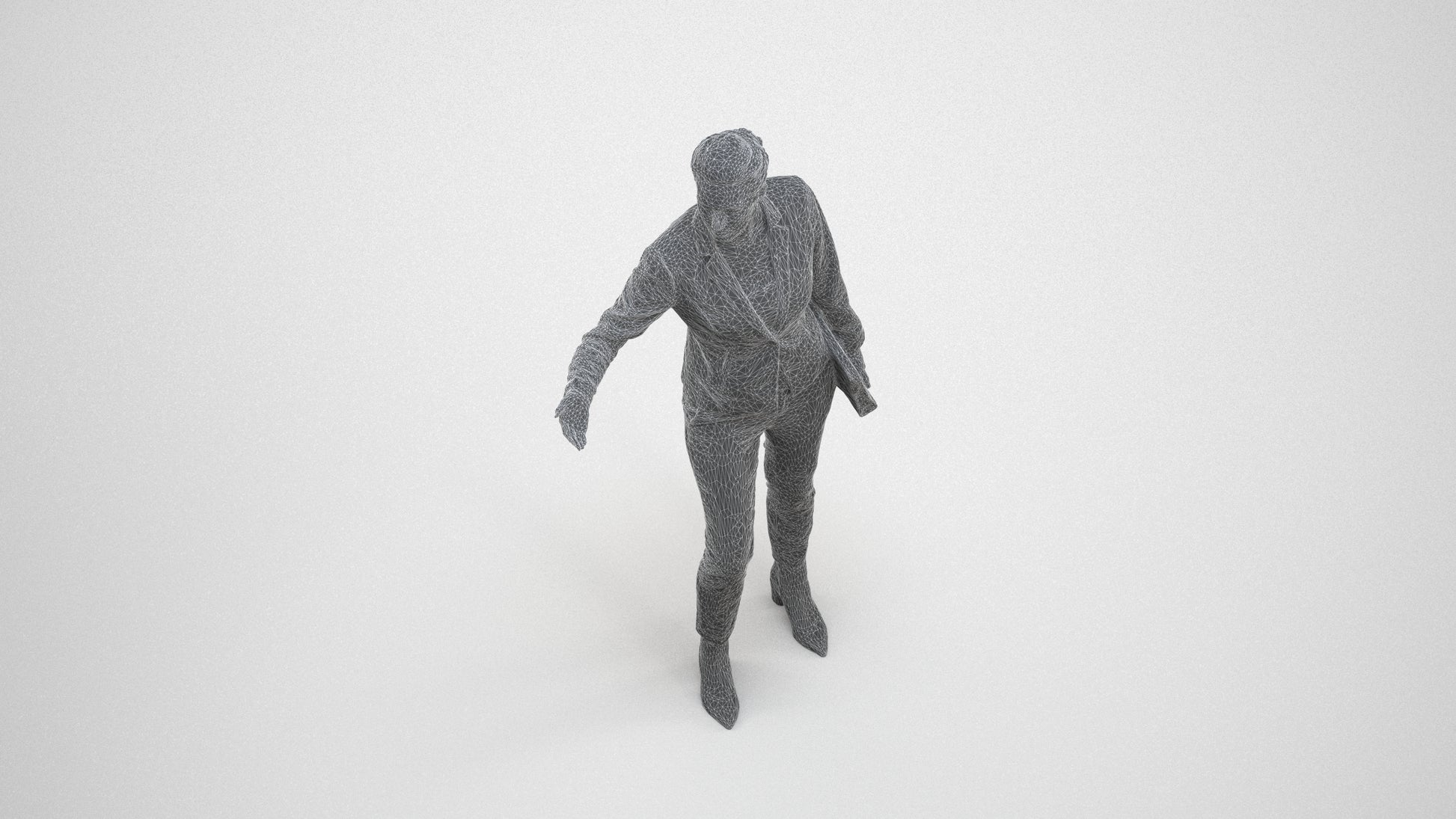 realistic 3D people woman business, render-ready for V-Ray and Corona, FBX OBJ, wireframe three-quarter view