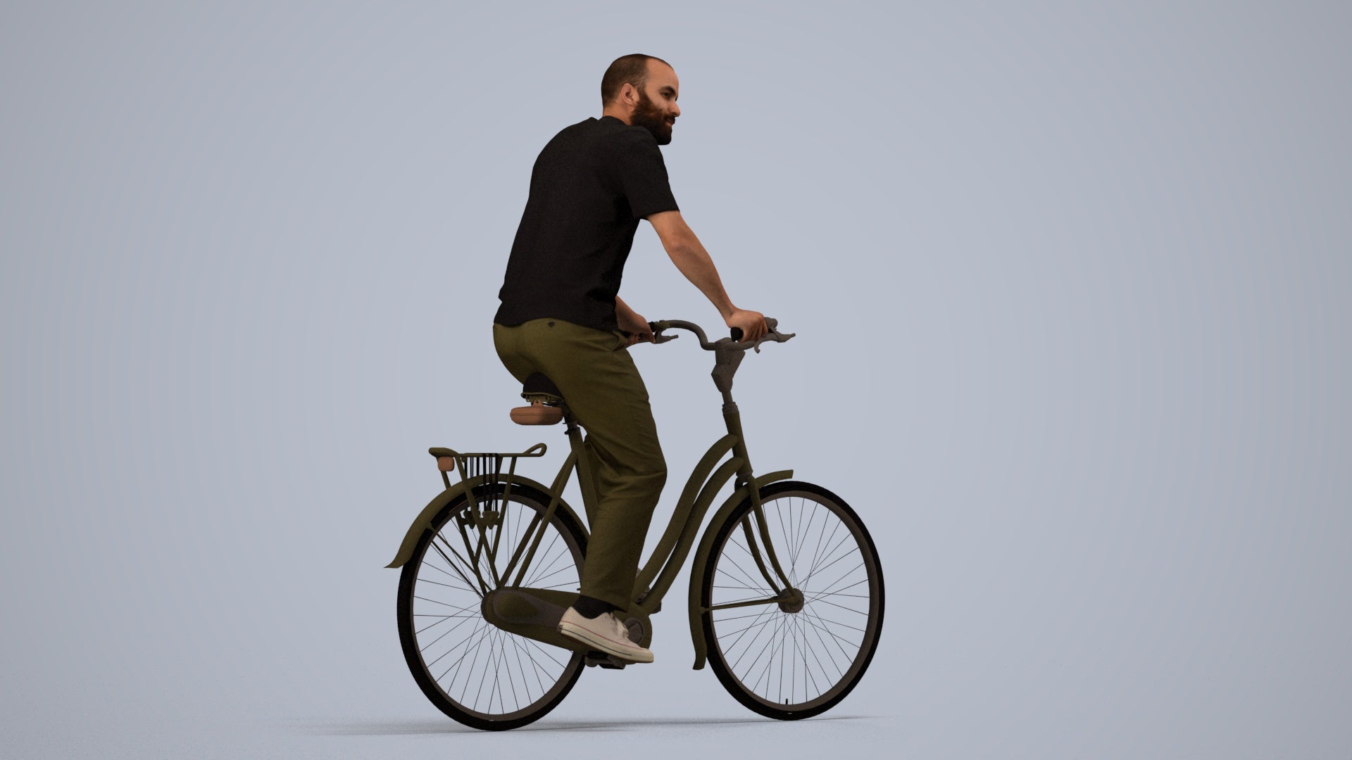 realistic 3D man casual cycling, scanned archviz people for Blender and 3ds Max, side view render