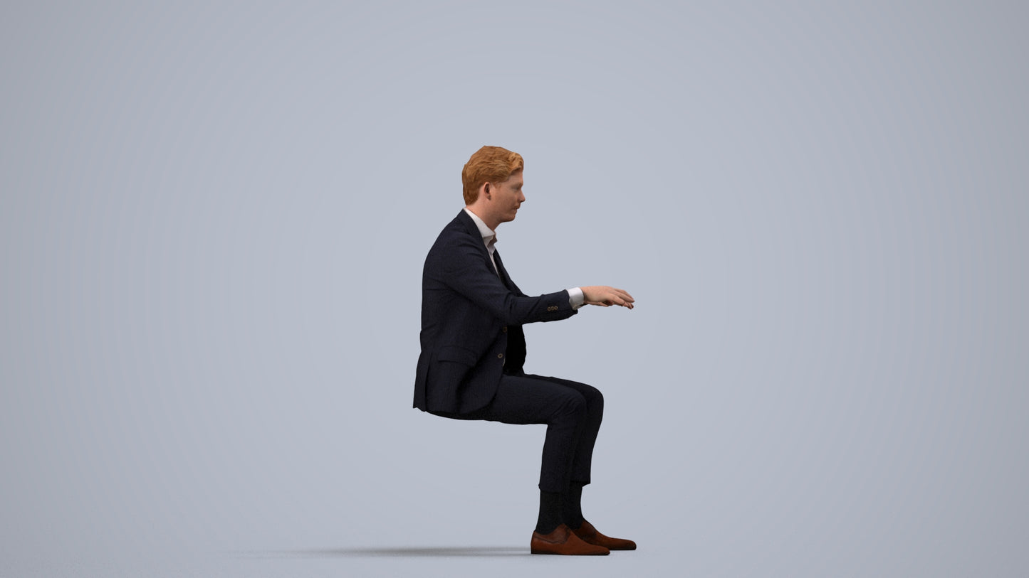 photogrammetry 3D man business, realistic human model archviz FBX, side view render