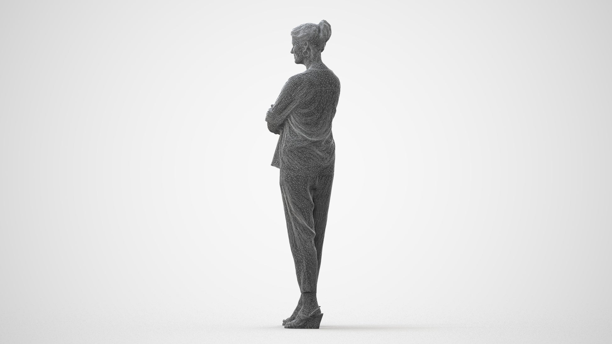 realistic 3D woman casual standing, scanned archviz people for Blender and 3ds Max, square thumbnail
