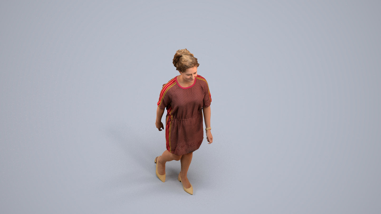 3D people model woman casual walking, scanned human for 3ds Max rendering, back view render