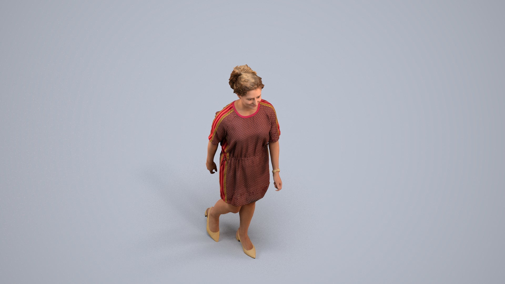 3D people model woman casual walking, scanned human for 3ds Max rendering, back view render