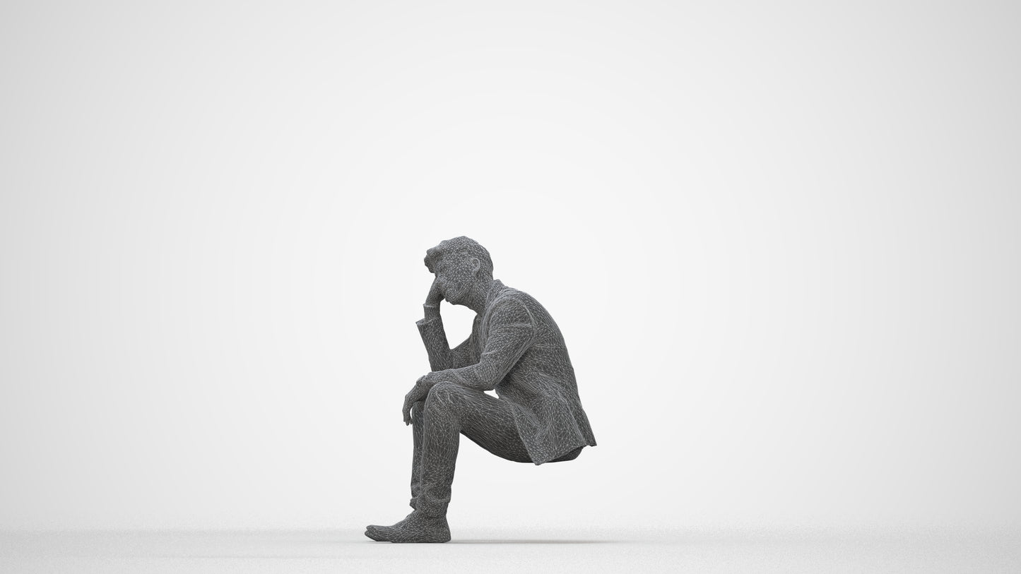 3D human model man casual business, photogrammetry scanned person for archviz, wireframe back view