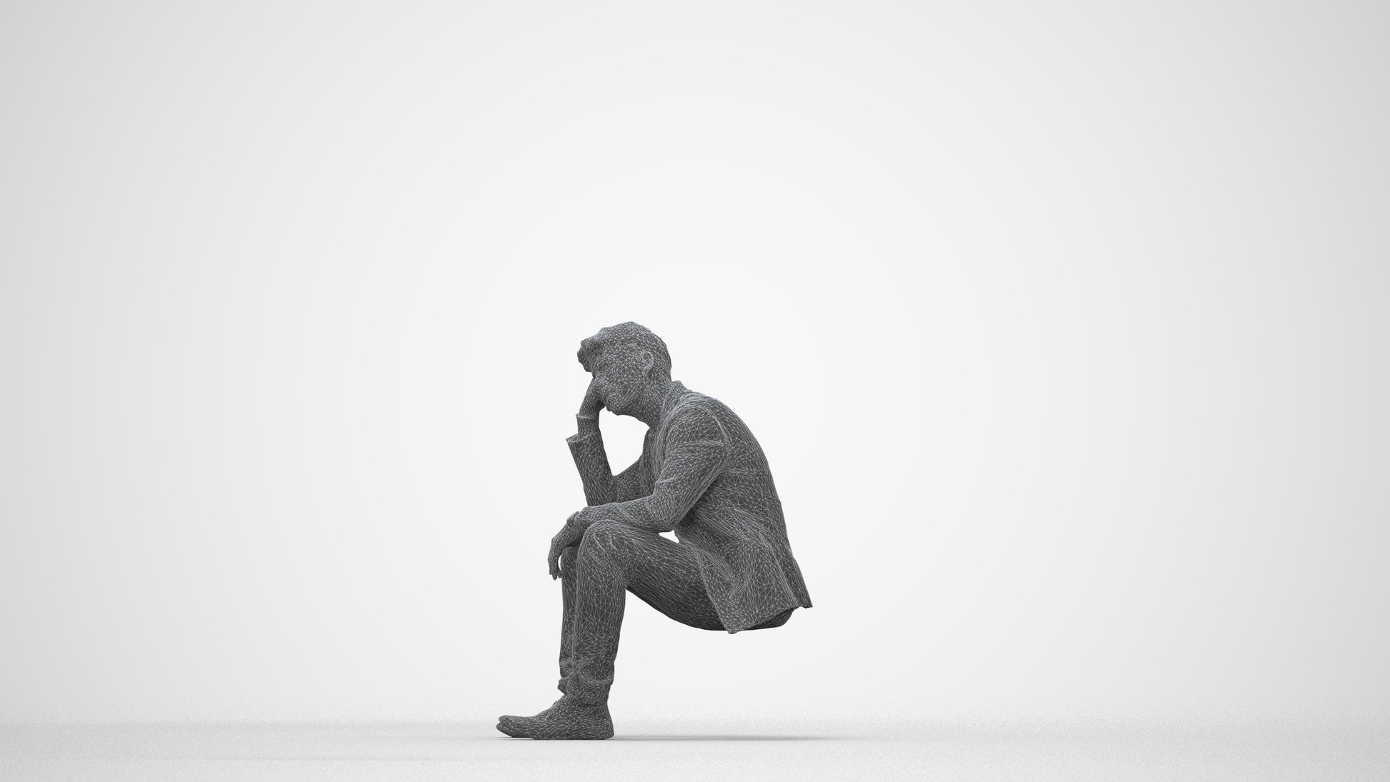 3D human model man casual business, photogrammetry scanned person for archviz, wireframe back view
