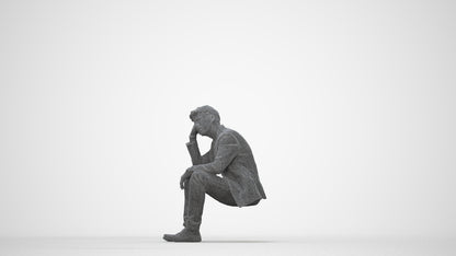3D human model man casual business, photogrammetry scanned person for archviz, wireframe back view