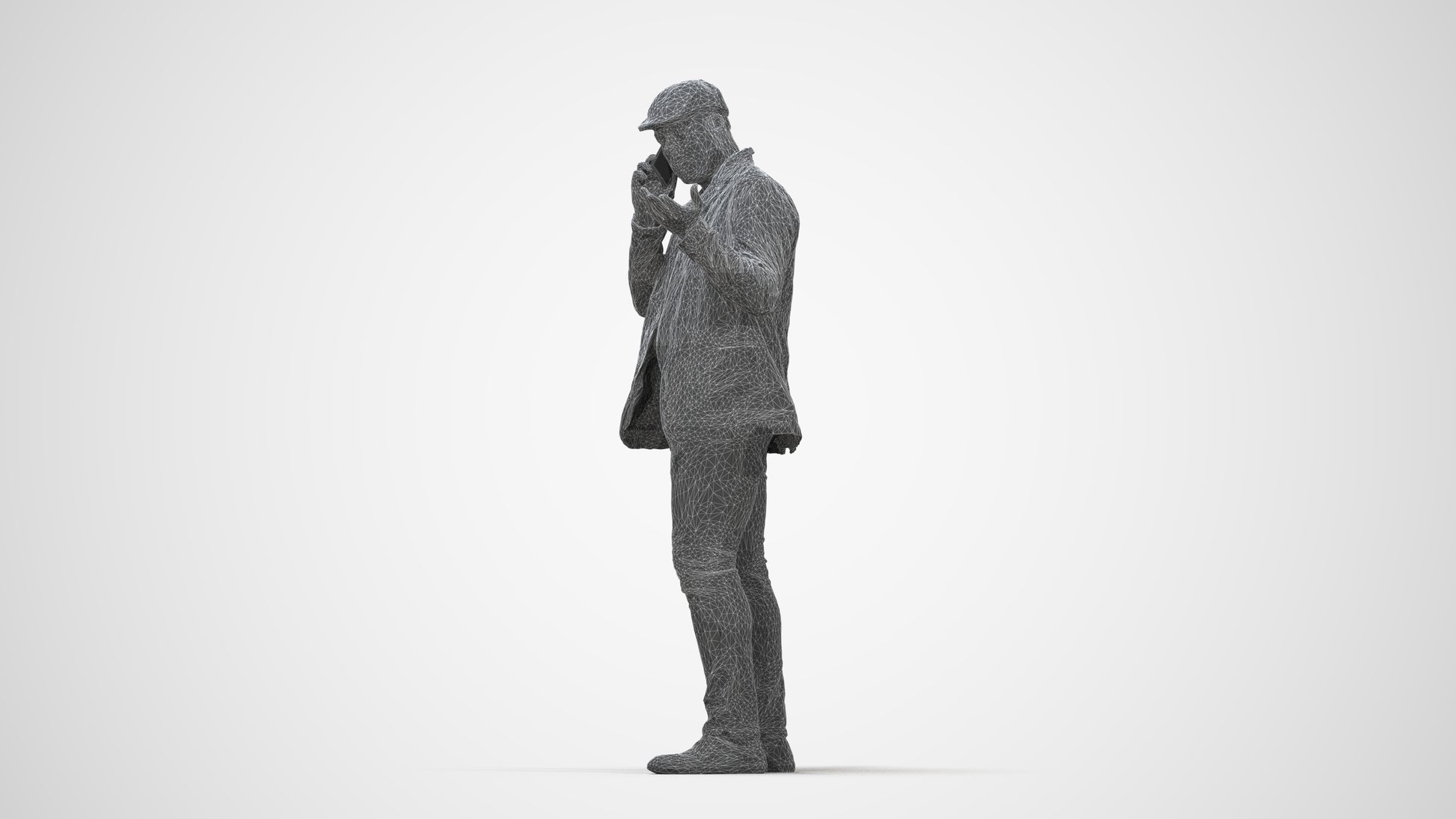 3D human model man casual standing, photogrammetry scanned person for archviz, wireframe back view