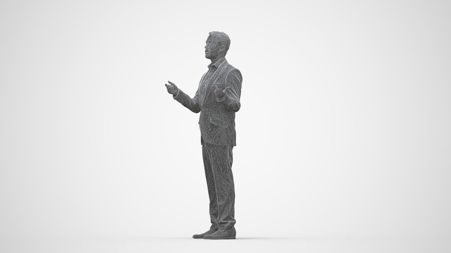 realistic 3D man business, scanned archviz people for Blender and 3ds Max, wireframe back view