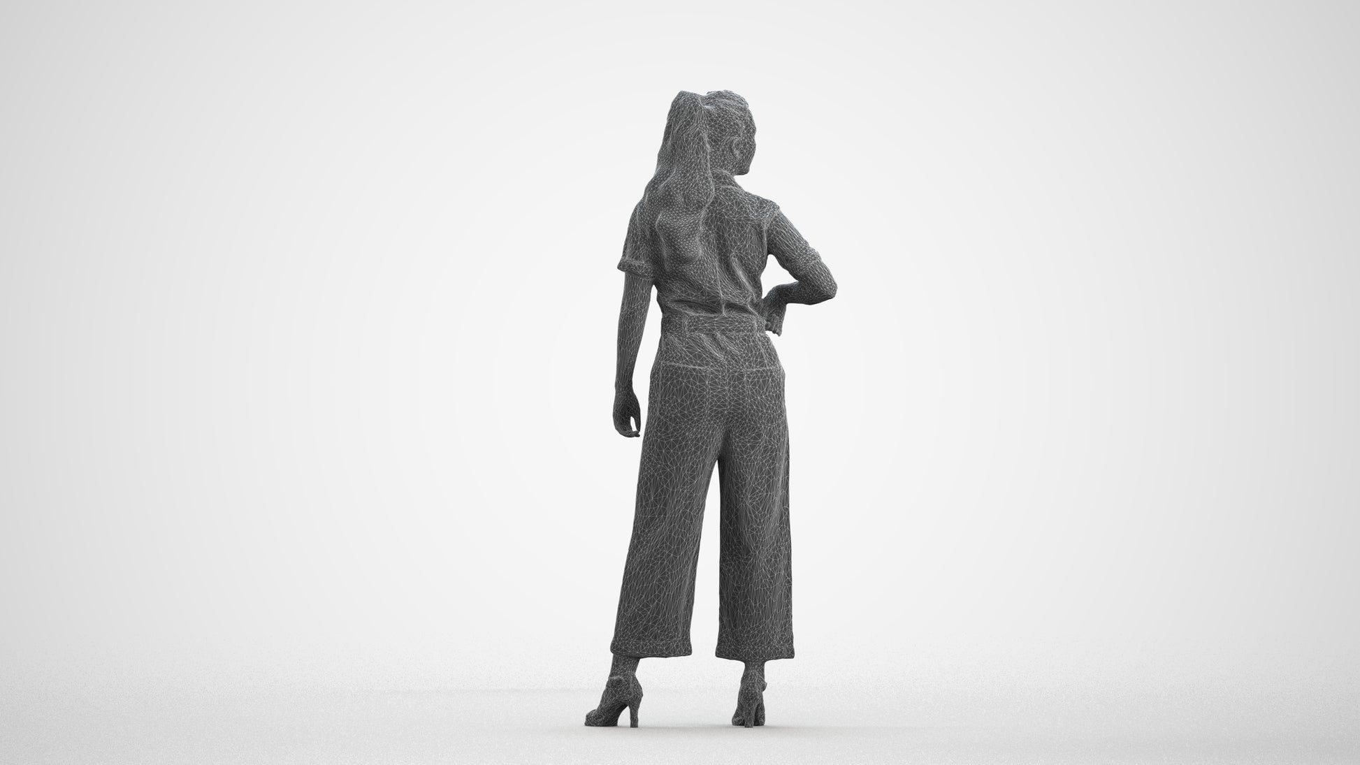 3D people model woman casual standing, scanned human for 3ds Max rendering, wireframe front view