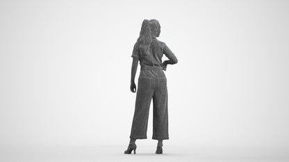 3D people model woman casual standing, scanned human for 3ds Max rendering, wireframe front view