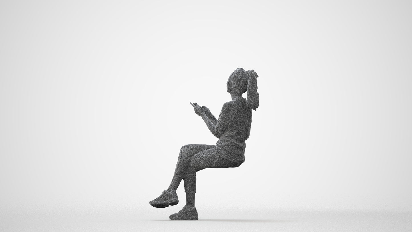photogrammetry 3D woman casual sitting, realistic human model archviz FBX, square thumbnail