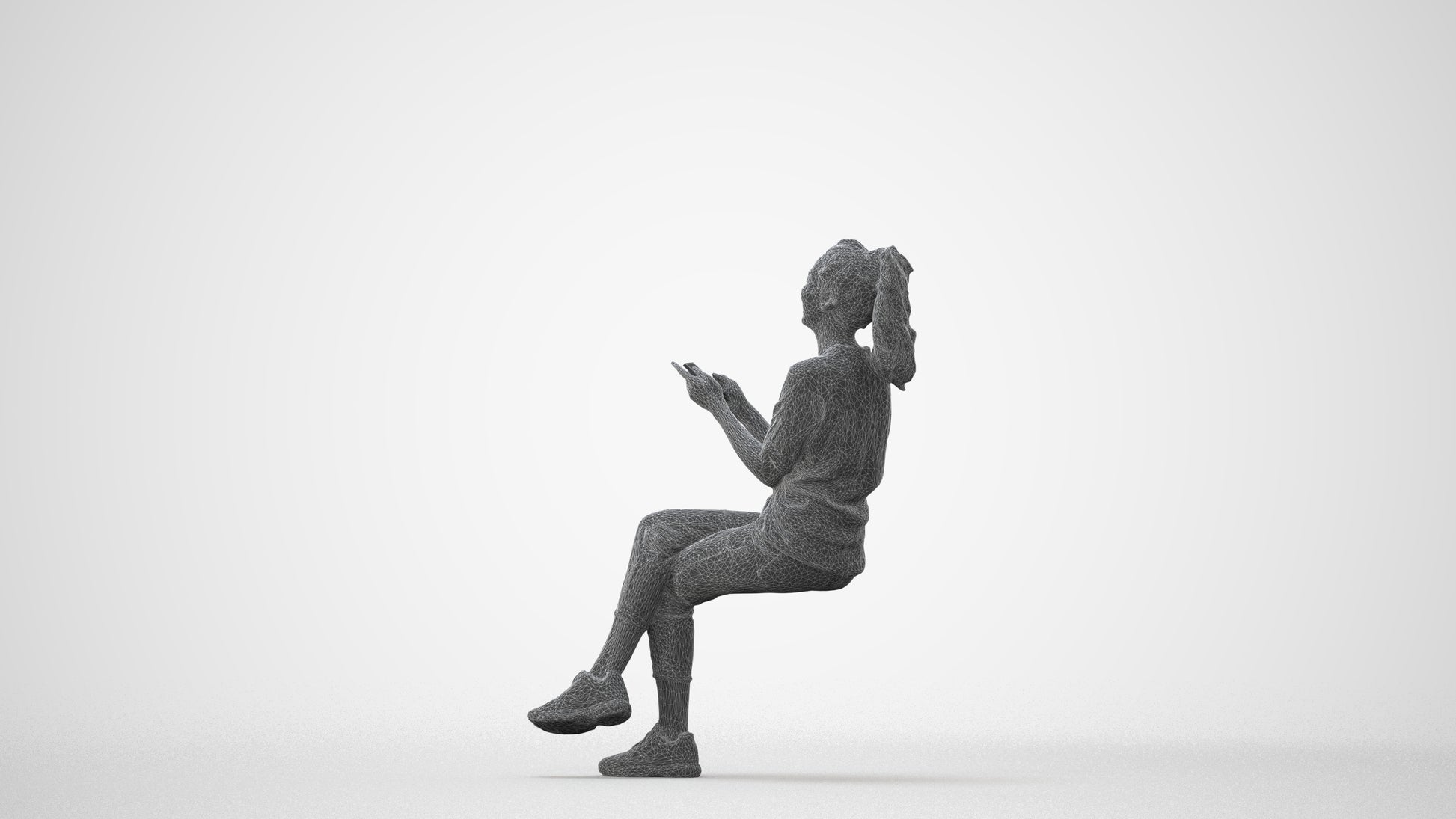 photogrammetry 3D woman casual sitting, realistic human model archviz FBX, square thumbnail