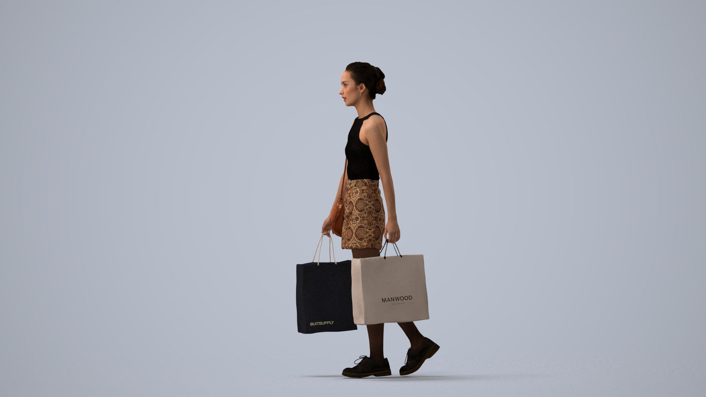 3D people model woman casual shopping, scanned human for 3ds Max rendering, three-quarter view render