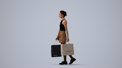 3D people model woman casual shopping, scanned human for 3ds Max rendering, three-quarter view render