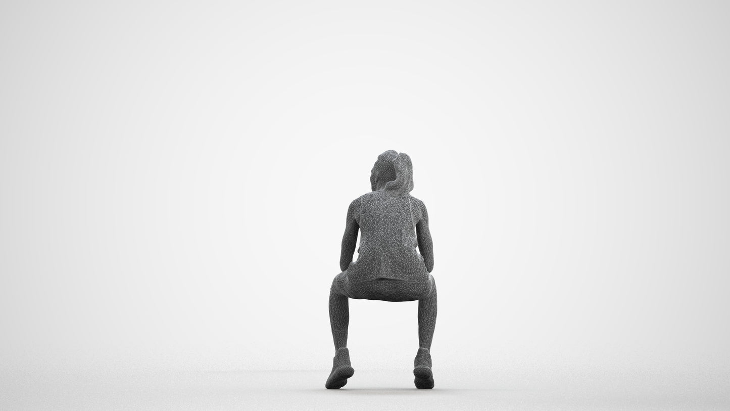 3D human model woman sport, photogrammetry scanned person for archviz, wireframe front view