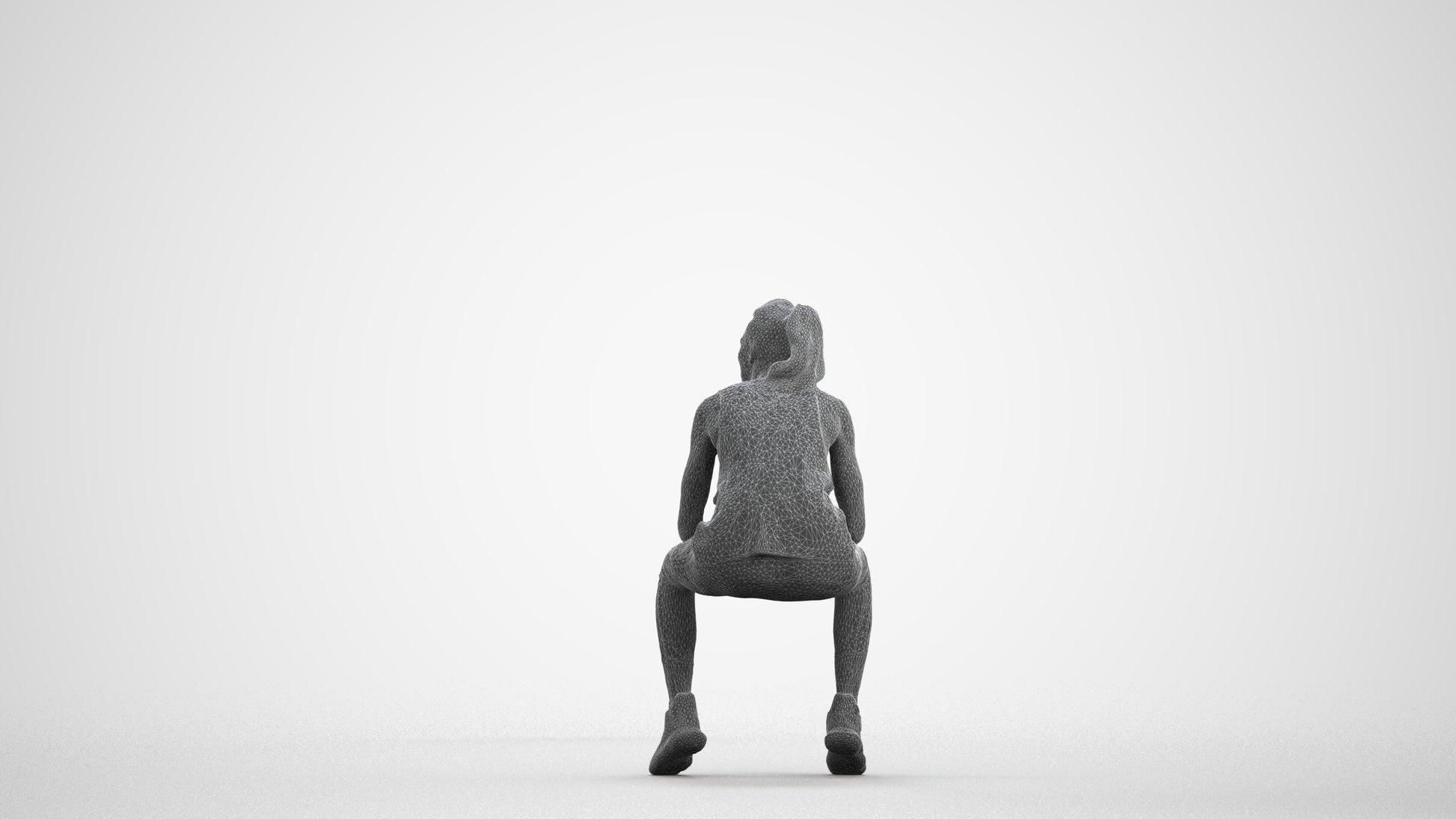 3D human model woman sport, photogrammetry scanned person for archviz, wireframe front view