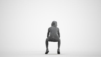 3D human model woman sport, photogrammetry scanned person for archviz, wireframe front view