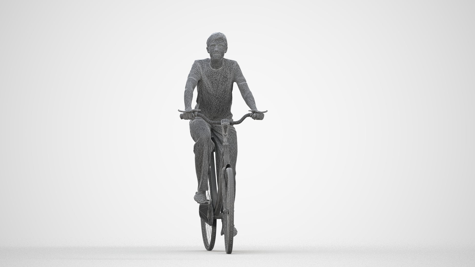scanned 3D woman casual cycling, photogrammetry people for Enscape and V-Ray, wireframe back view