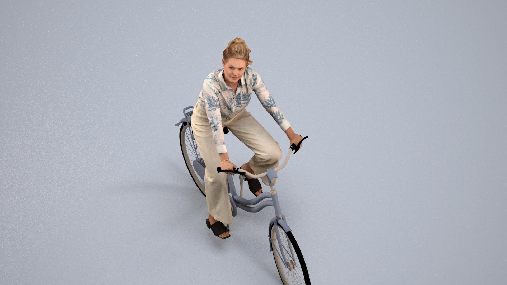 3D scanned woman cycling casual, photorealistic archviz people for Enscape and SketchUp, back view render