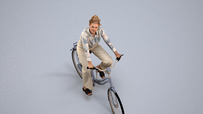 3D scanned woman cycling casual, photorealistic archviz people for Enscape and SketchUp, back view render