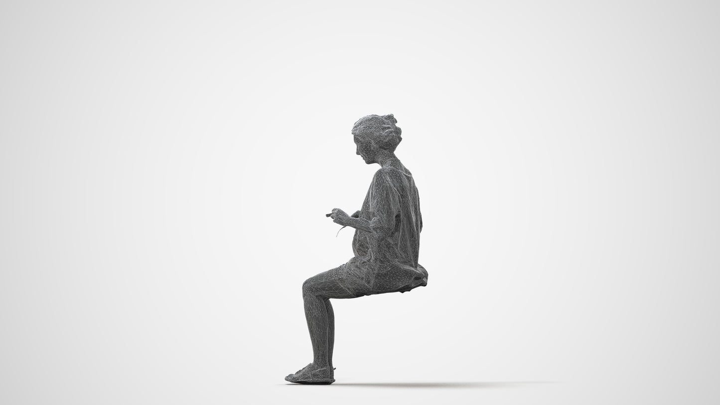 realistic 3D human woman casual sitting, archviz people FBX OBJ for Blender, square thumbnail