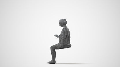 realistic 3D human woman casual sitting, archviz people FBX OBJ for Blender, square thumbnail